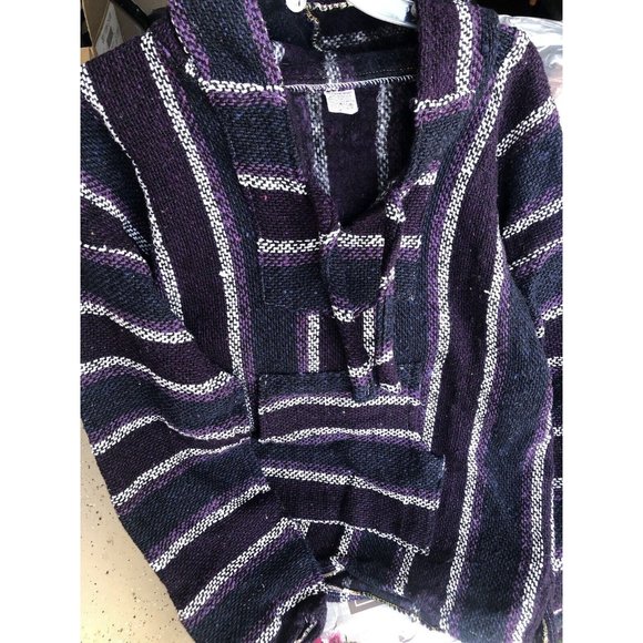 Mexican Poncho Baja Hoodie Surfer Rug Pullover Made in‎ Mex Unisex M Purple - Picture 1 of 3